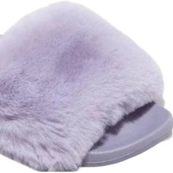 Small (5-6) - STARS ABOVE - Slippers Slides Gray Furry Fuzzy NEW - Picture 4 of 5